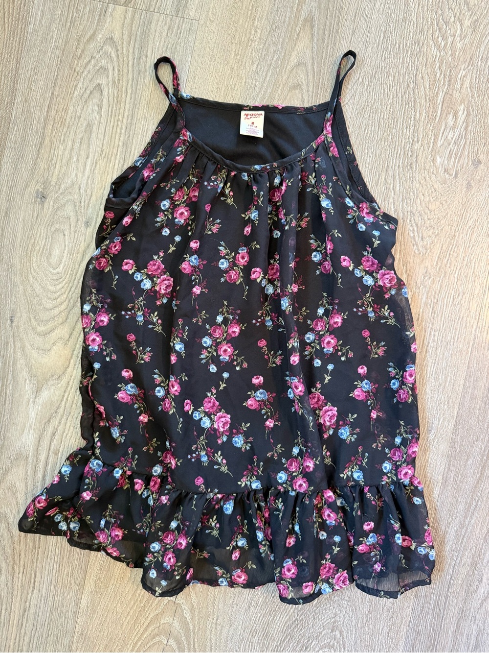 Arizona Jean Company Black Floral Ruffle-Hem Tank Dress